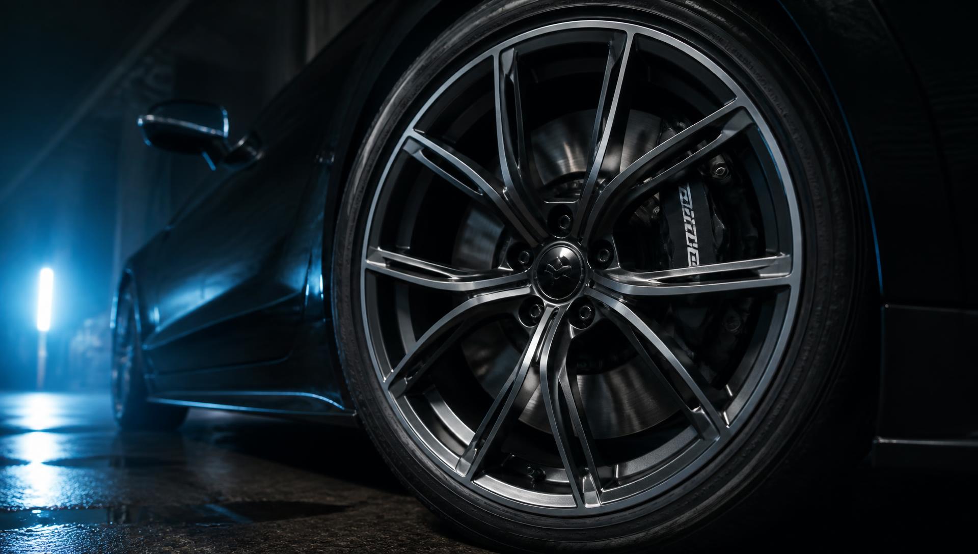 Close-up of a diamond-cut alloy wheel on a performance car
